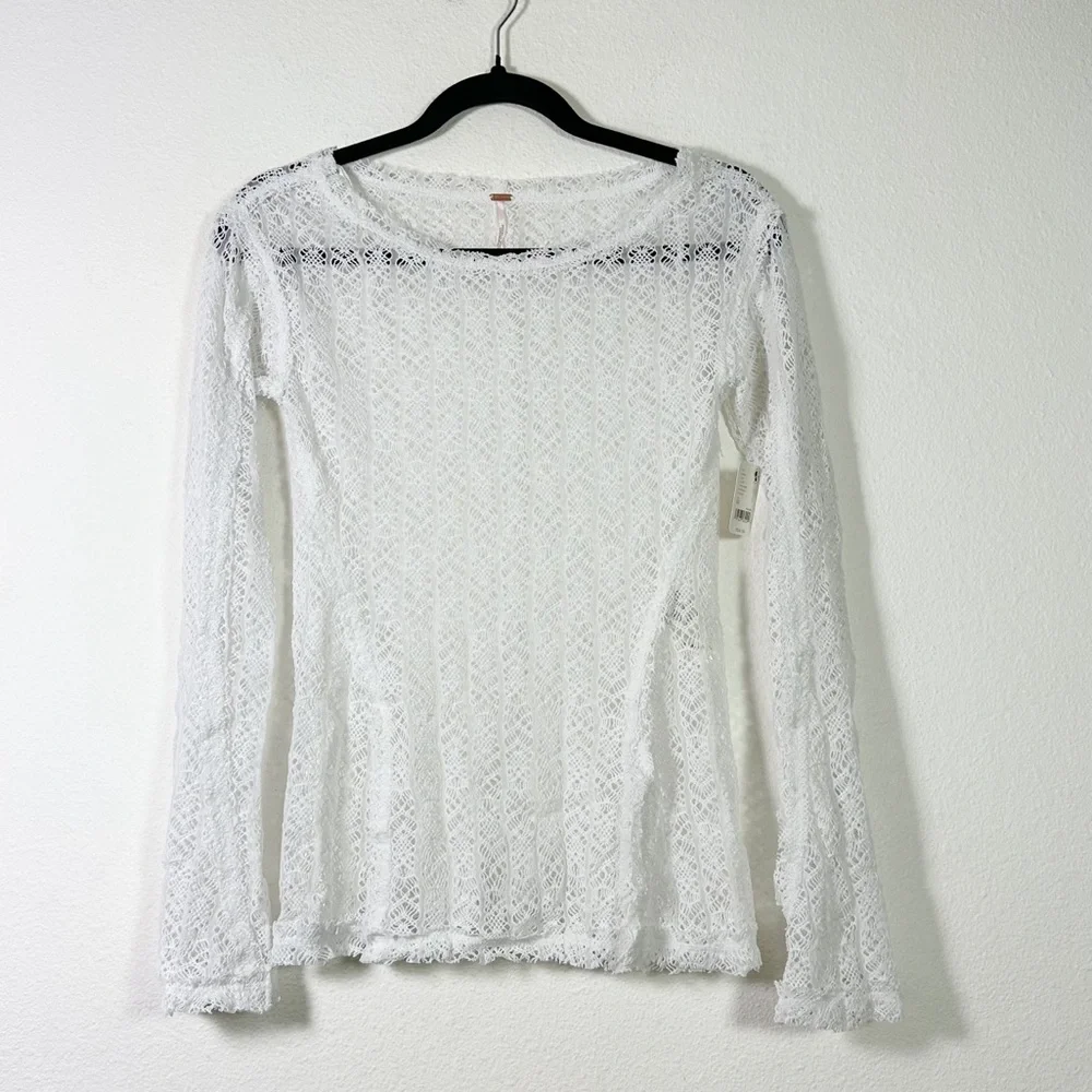 Free People On The Road Twisted Lace Tee in Ivory size XS NWT